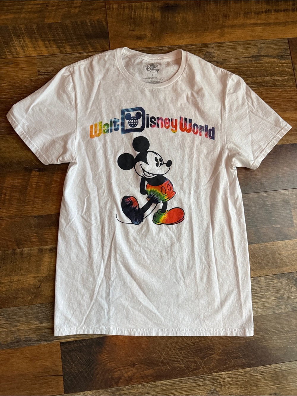 Disney White Tee with Tie Dye Walt Disney World Mickey Graphic